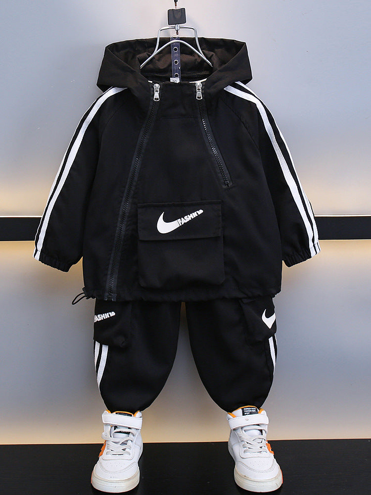 Children's Sportswear Fashionable Double Zipper Two-piece Long Children's Suit