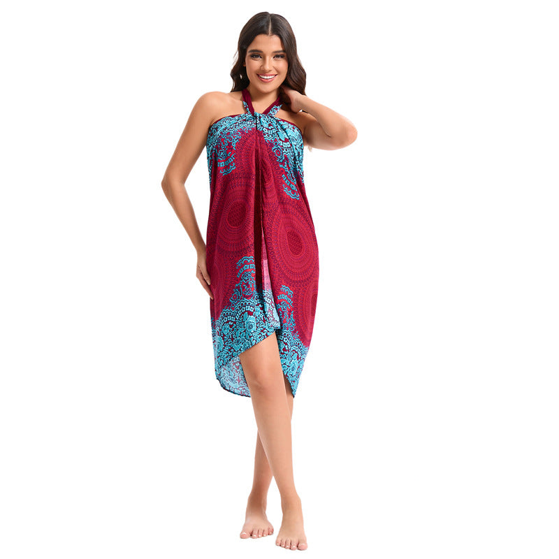 One-piece Casual Sarong Vacation Style Flower Beach Towel Slim Skirts