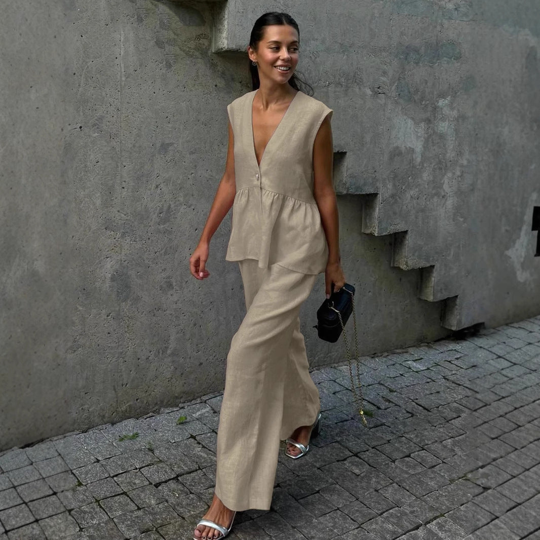 Women's Sleeveless Trousers Solid Color Temperament Commute Suits