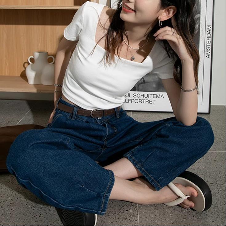 Summer White Skinny High-waisted Chic Bottoming Women's T-shirt