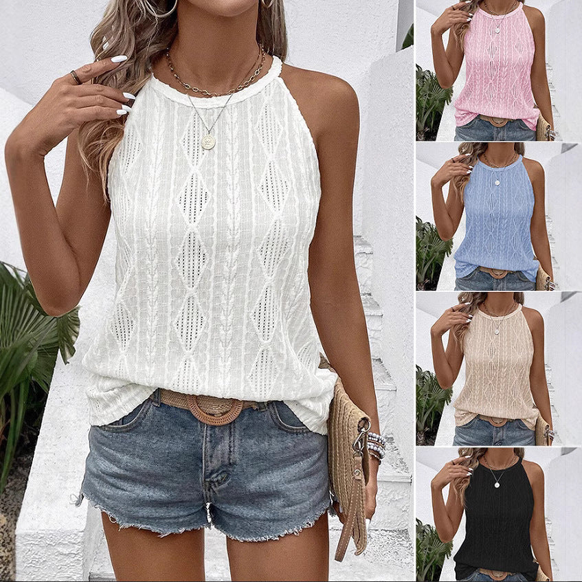 Women's Jacquard Outer Wear Hollow Round Sling Vests