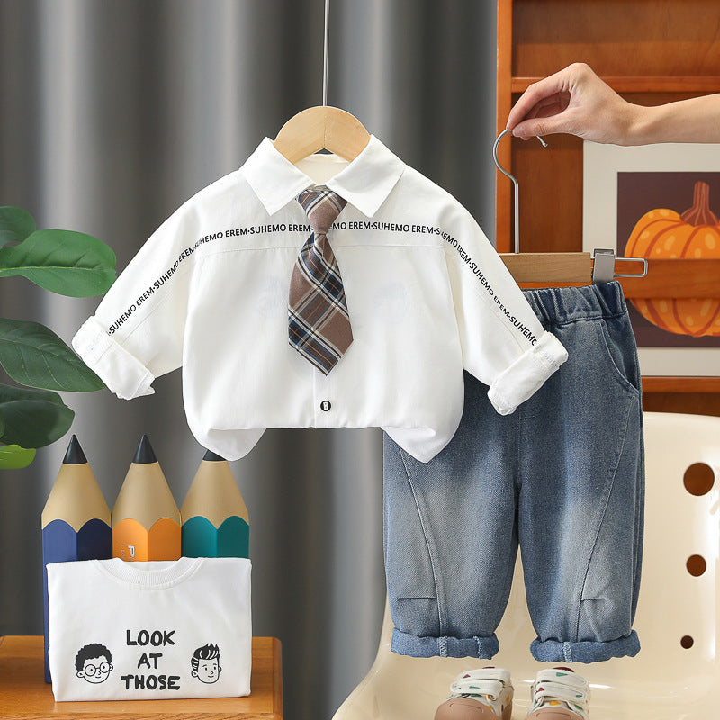 Children's Boys Spring Tie Shirt Long Sleeve Children's Suit