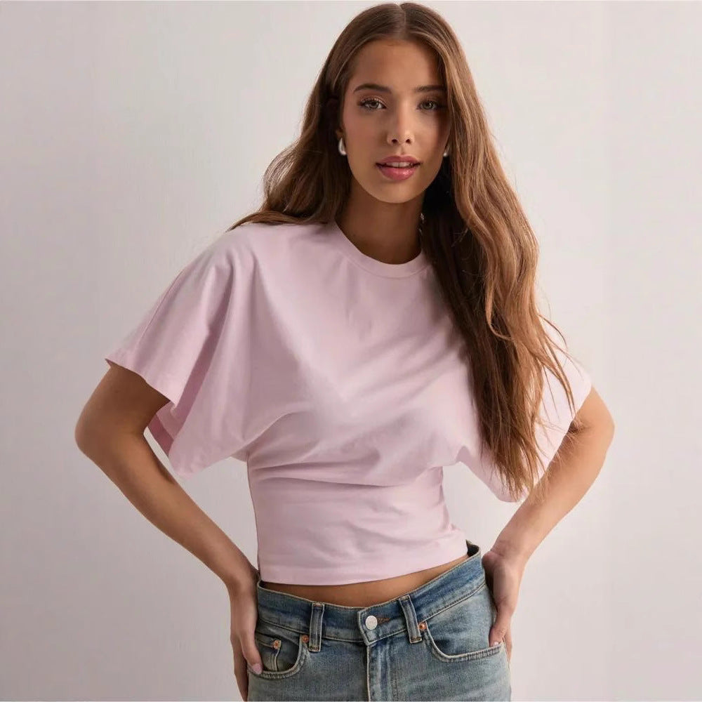 Women's Sense Round Neck Pullover Sleeve Summer Simple Solid Women's T-shirt