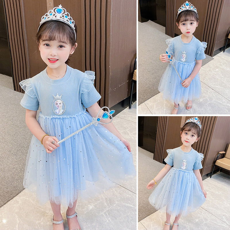 Children's Clothing Summer Princess Elsa Short-sleeved Pettiskirt Performance Children's Dress
