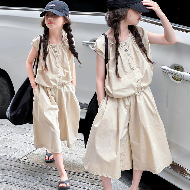 Children's Big Style Short-sleeved Shirt Fashionable Cropped Children's Suit