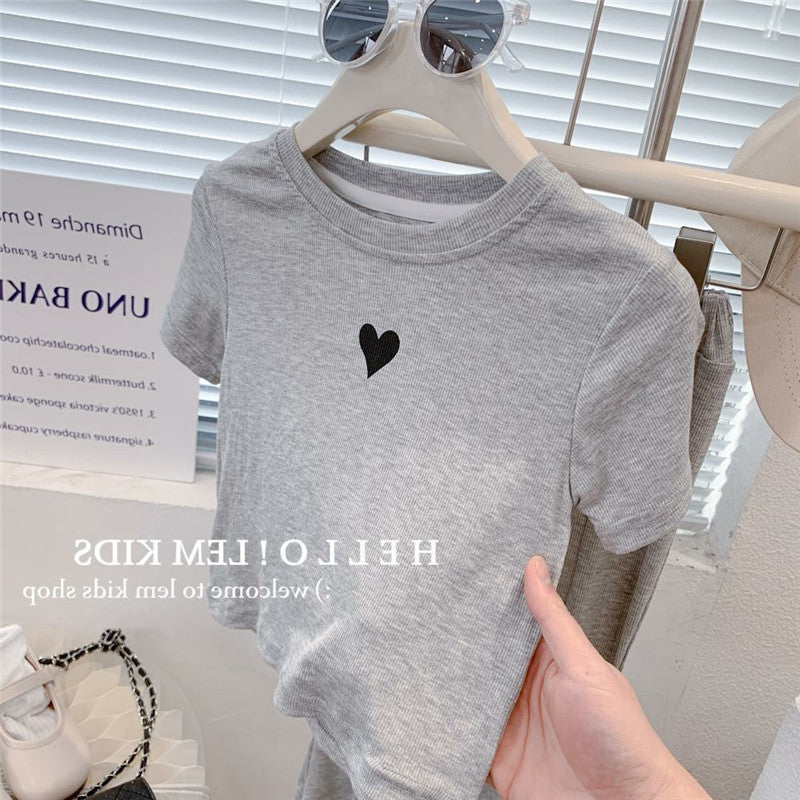 Children's Style Personality Trendy Korean Love Short Sleeve T-shirt Split Children's Suit
