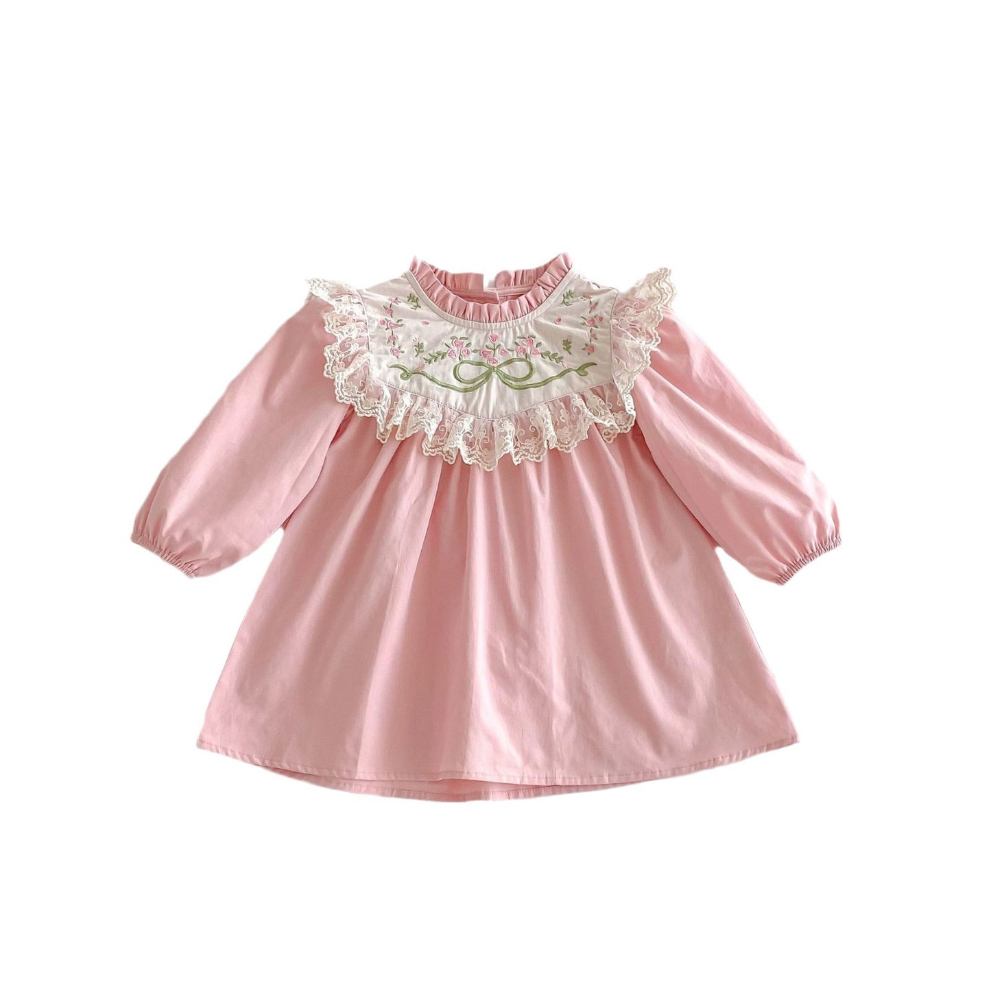 Spring Lace Stand Collar Flower Embroidered Sweet Princess Children's Dress