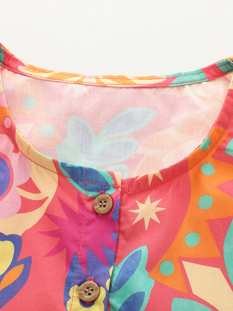 Summer Cute Little Printed Round Neck Children's Dress