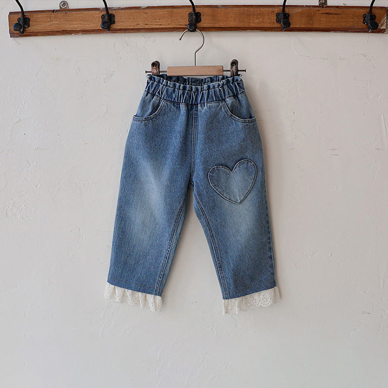 Shan Sweet Elastic Waist Lace Edge Soft Children's Pants