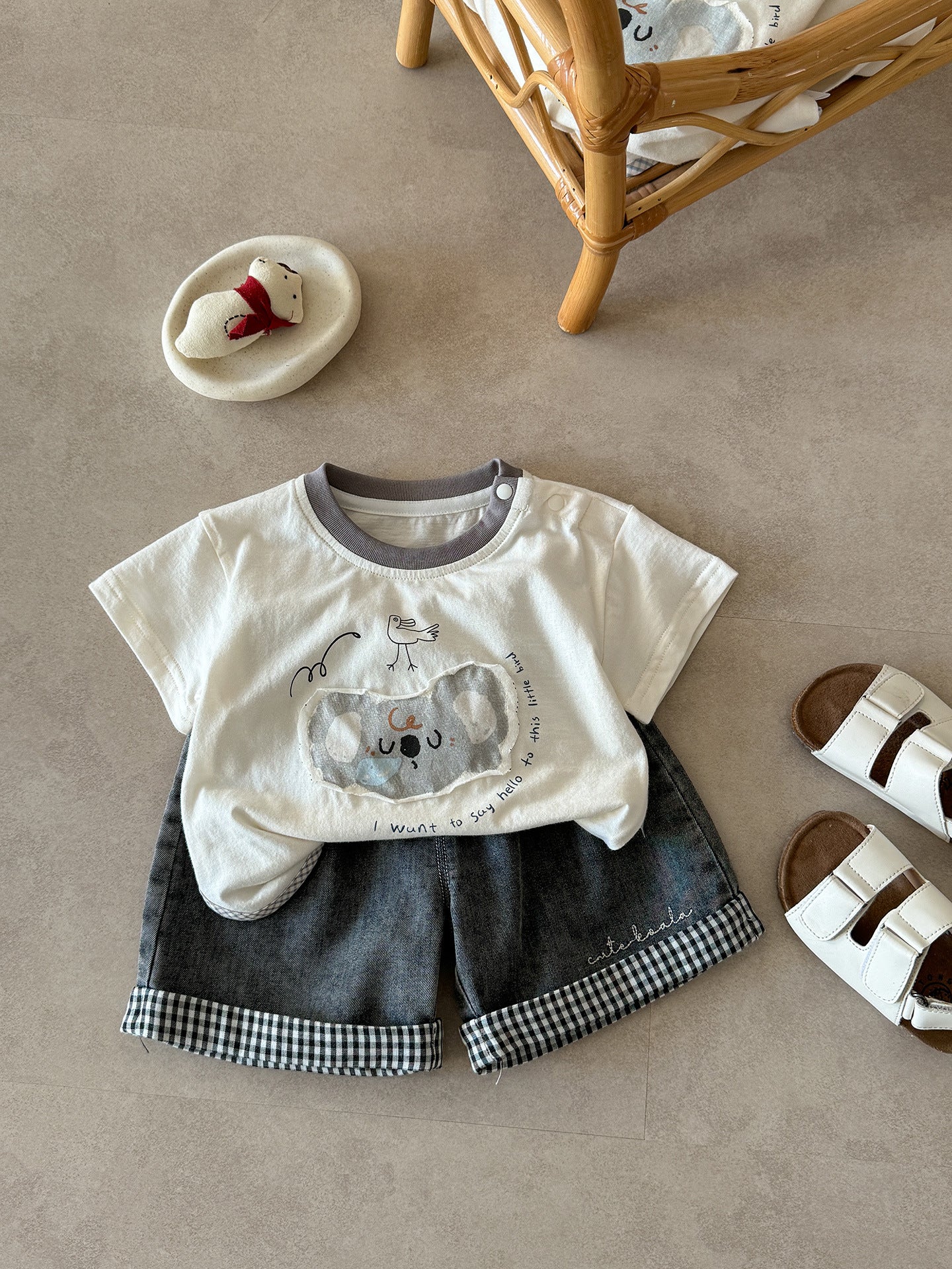 Children's Summer Thin Short-sleeved Shirt Korean Style Shorts Two-piece Children's Suit