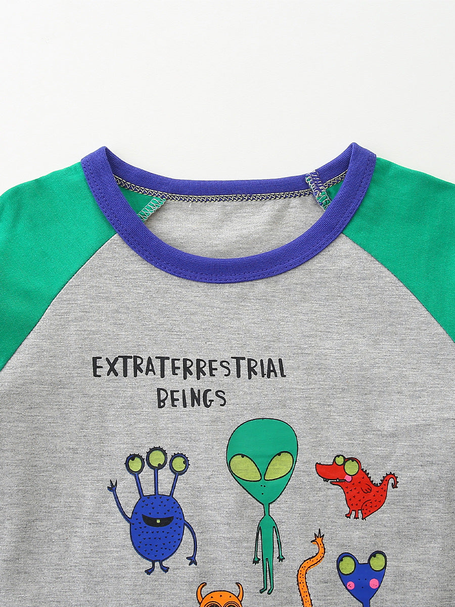 Children's Luminous Boy's Long-sleeved Fun Printing Knitted Children's T-shirt