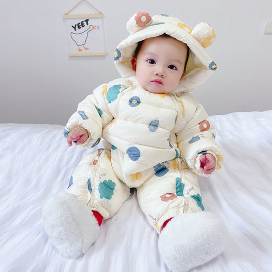 Born Jumpsuit Boys Winter Outing Down Clothes Fleece-lined Jumpsuit, Climbing Suit