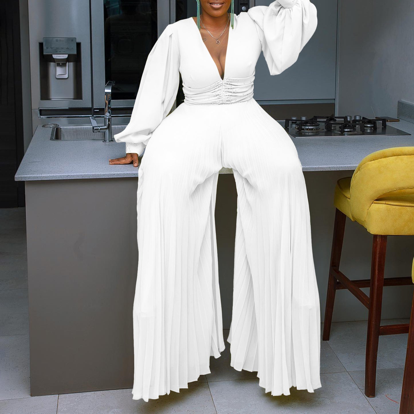 Beaded Mesh Fashion Loose Wide Leg Jumpsuits