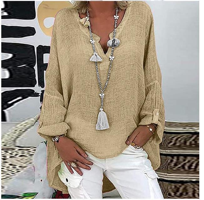 Classy Solid Color Bamboo Linen Shirt Blouse