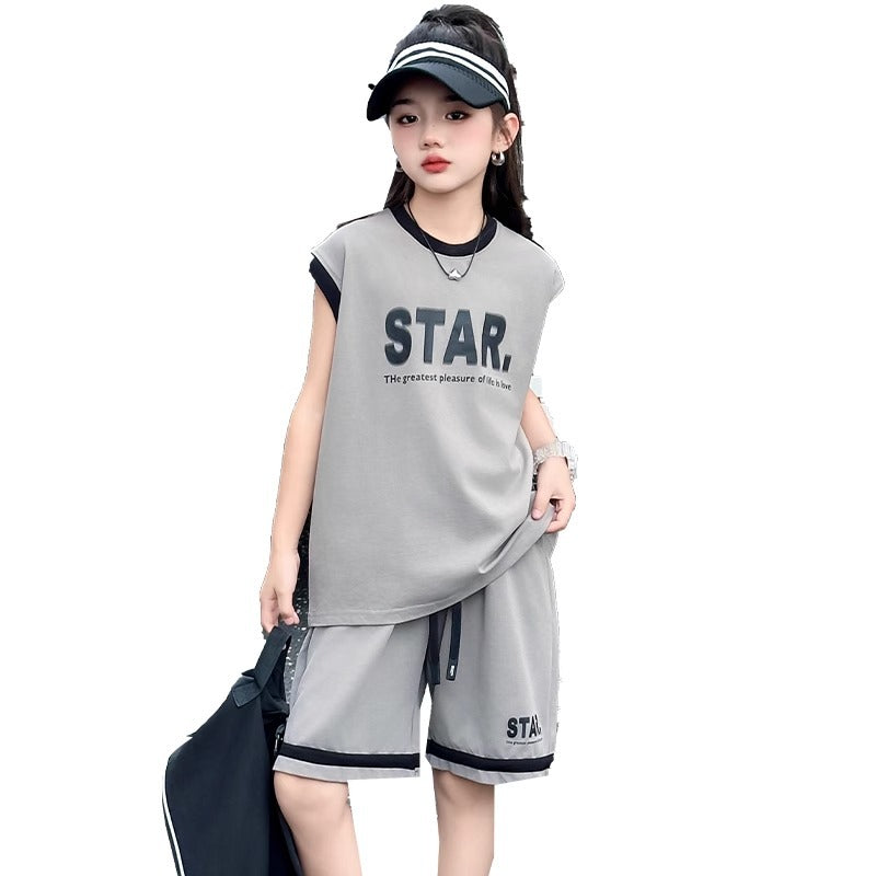 Children's Sports Summer Korean Style Loose Western Sleeveless Tank Children's Suit