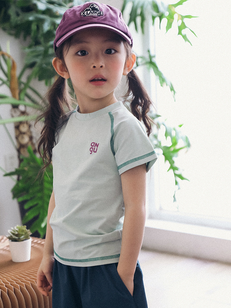 Children's Short-sleeved Summer Contrast Color Letter Half-sleeved Bright Line Children's T-shirt