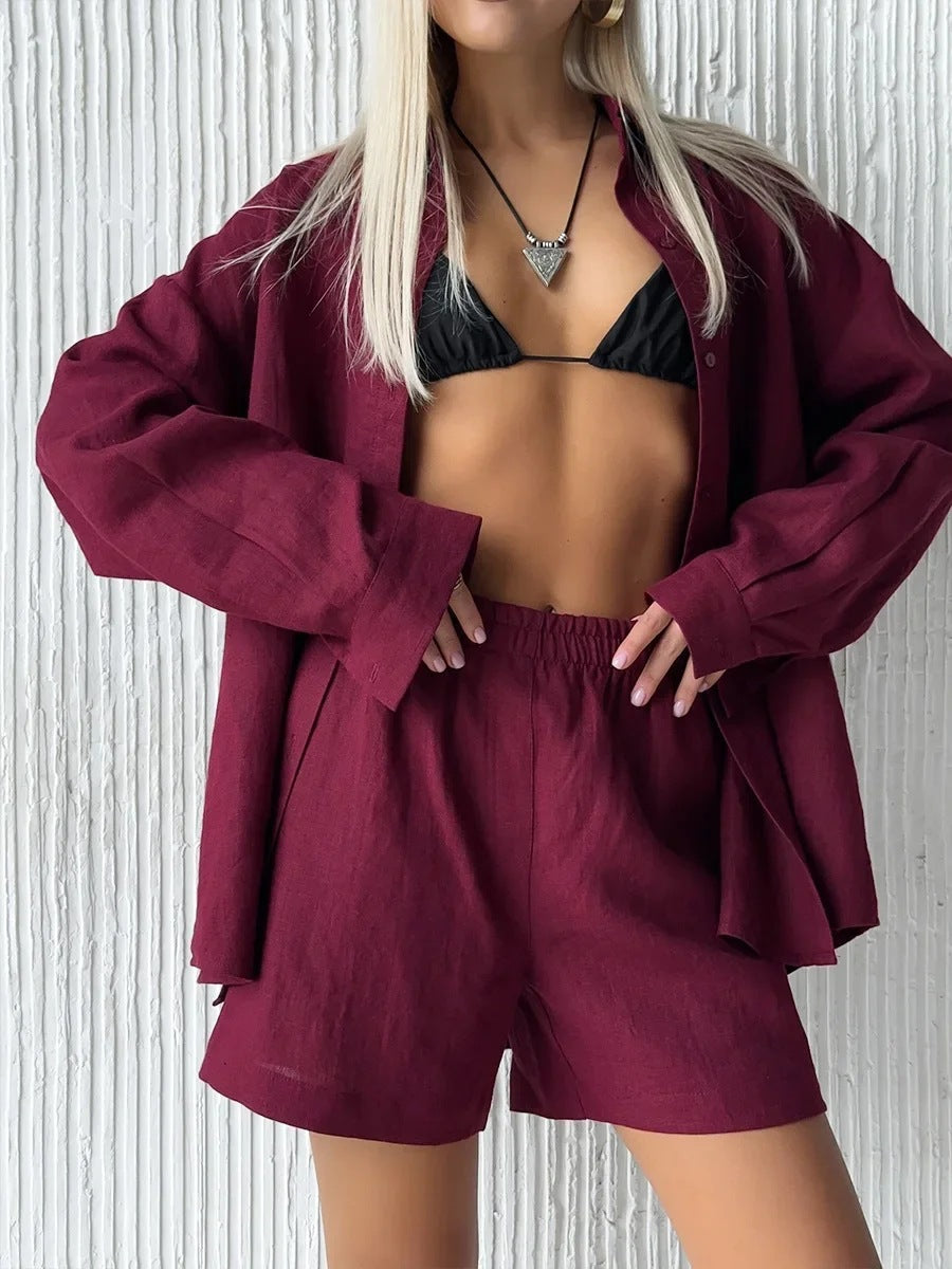 Women's Cotton Long Sleeve Outer Wear Simple Solid Color Suits