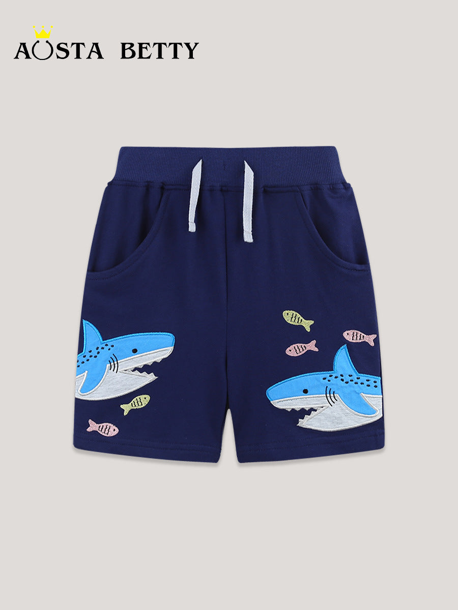 Children's Summer Knitted Shorts Grid Cartoon Embroidery Children's Pants