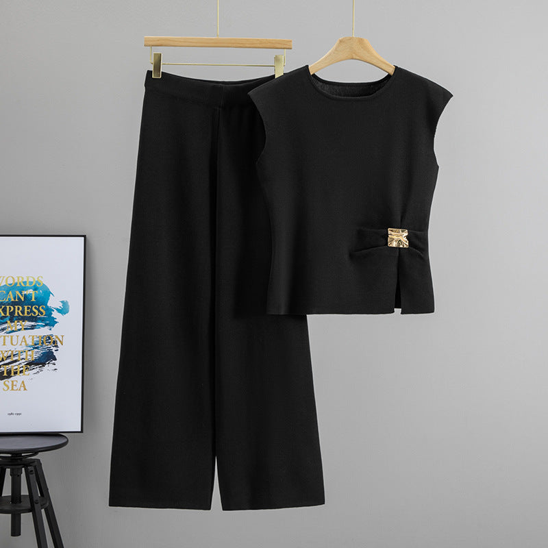 Summer Korean Style Fashionable Graceful Bow Wide Leg Two-piece Fashion Casual Suit