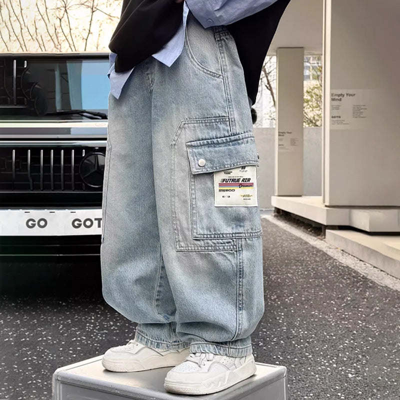 Children's Jeans Straight Older Boy Sports Overalls Children's Pants