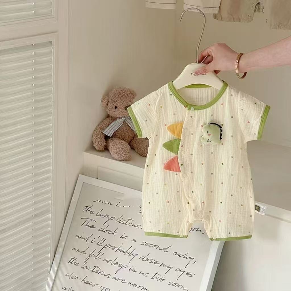Women's & Men's Infant Summer Thin Gauze Cotton One-piece Cartoon Jumpsuit, Climbing Suit