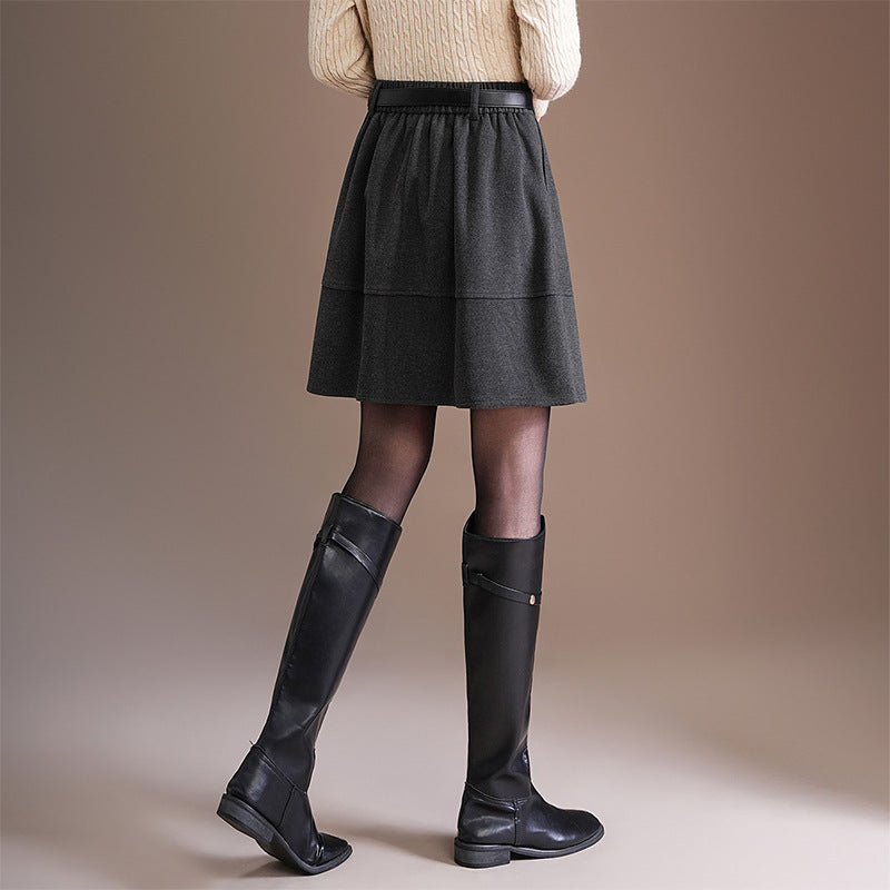 Woolen Bud A- Line Versatile Korean Style Skirt