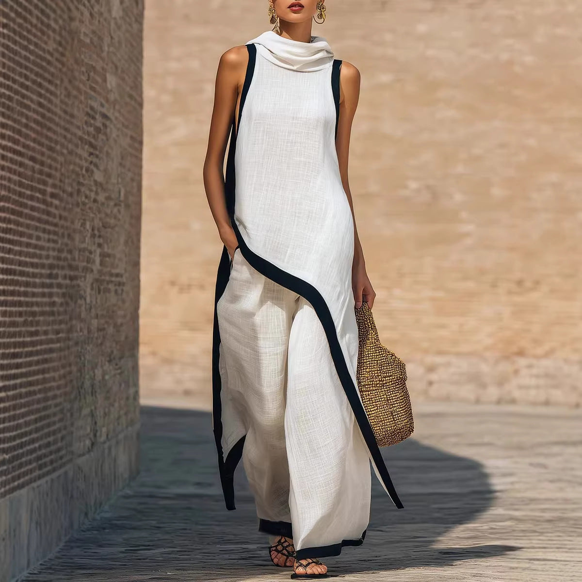 Women's Sleeveless Wide Leg Irregular Two-piece Set Fashion Casual Suit