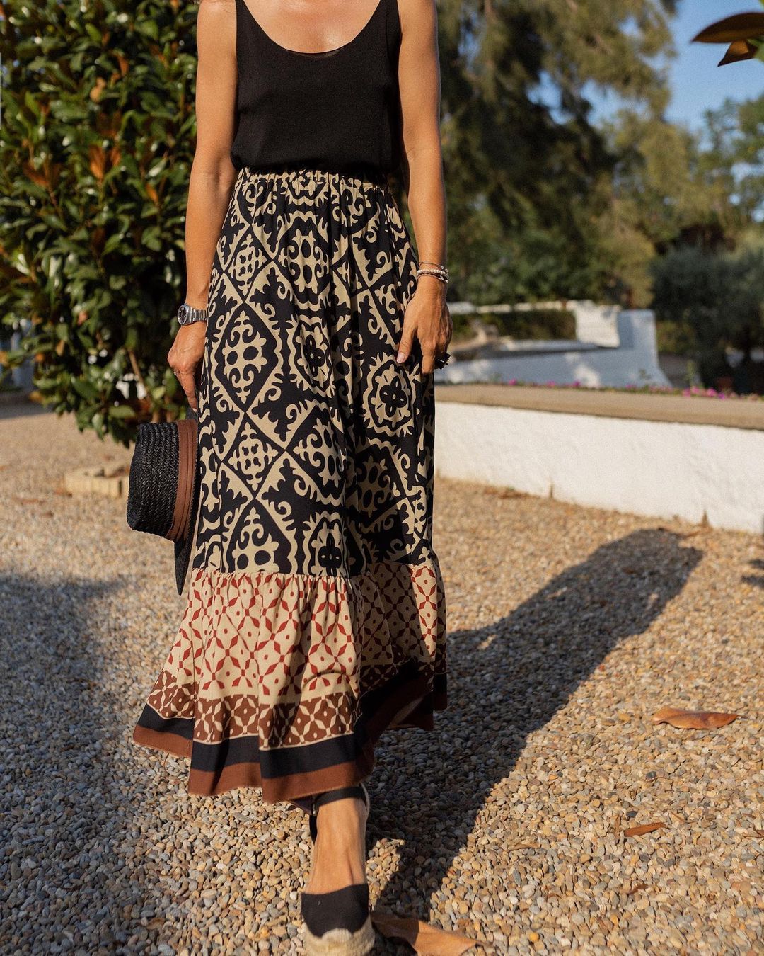 Women's Summer Printed Loose Stitching Large Swing Skirt
