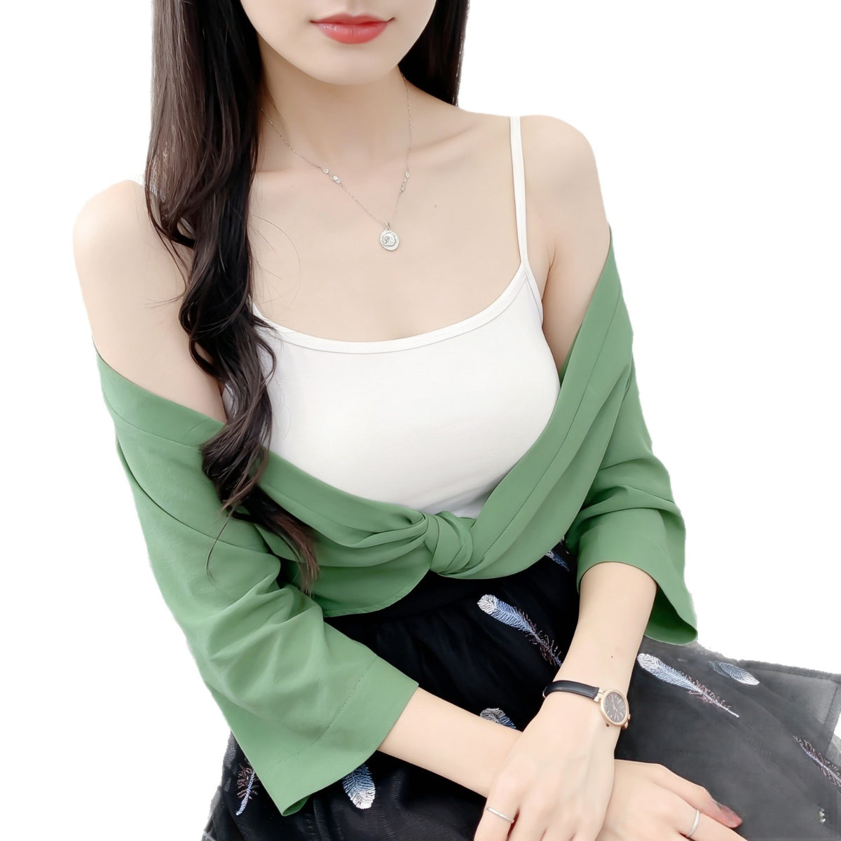 Women's Fairy Sun Protection Summer Lightweight Breathable Sling Dress Small Lace Shirt, Chiffon Shirt