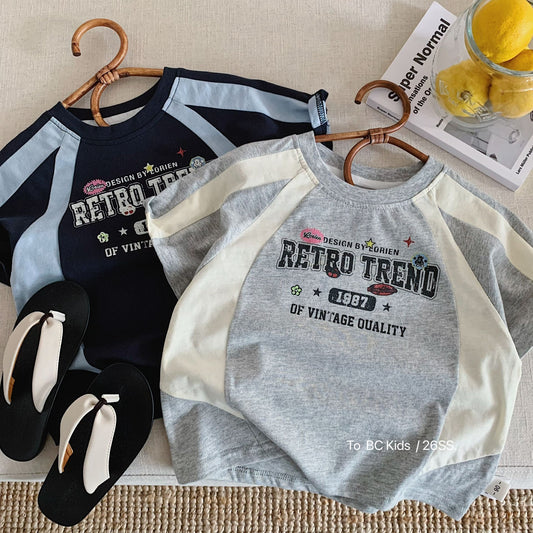 Children's Short-sleeved Summer Stitching Sports Pullover Class Children's T-shirt