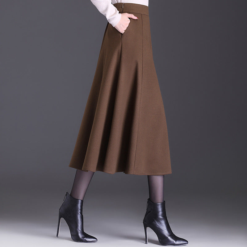 Women's High Waist Mid-length Draping Effect Woolen A- Skirt