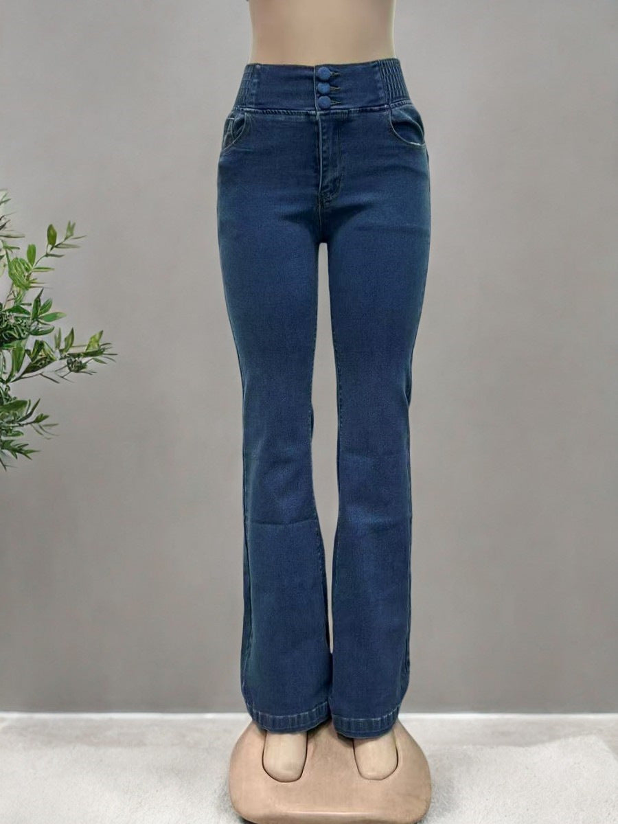Elastic Waistband High Waist Stretch Light Women's Jeans