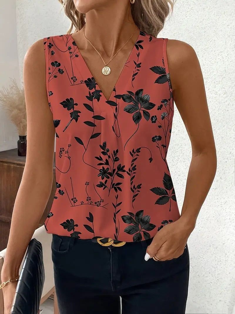 Women's Woven Fabric Pullover Floral Printed Vests