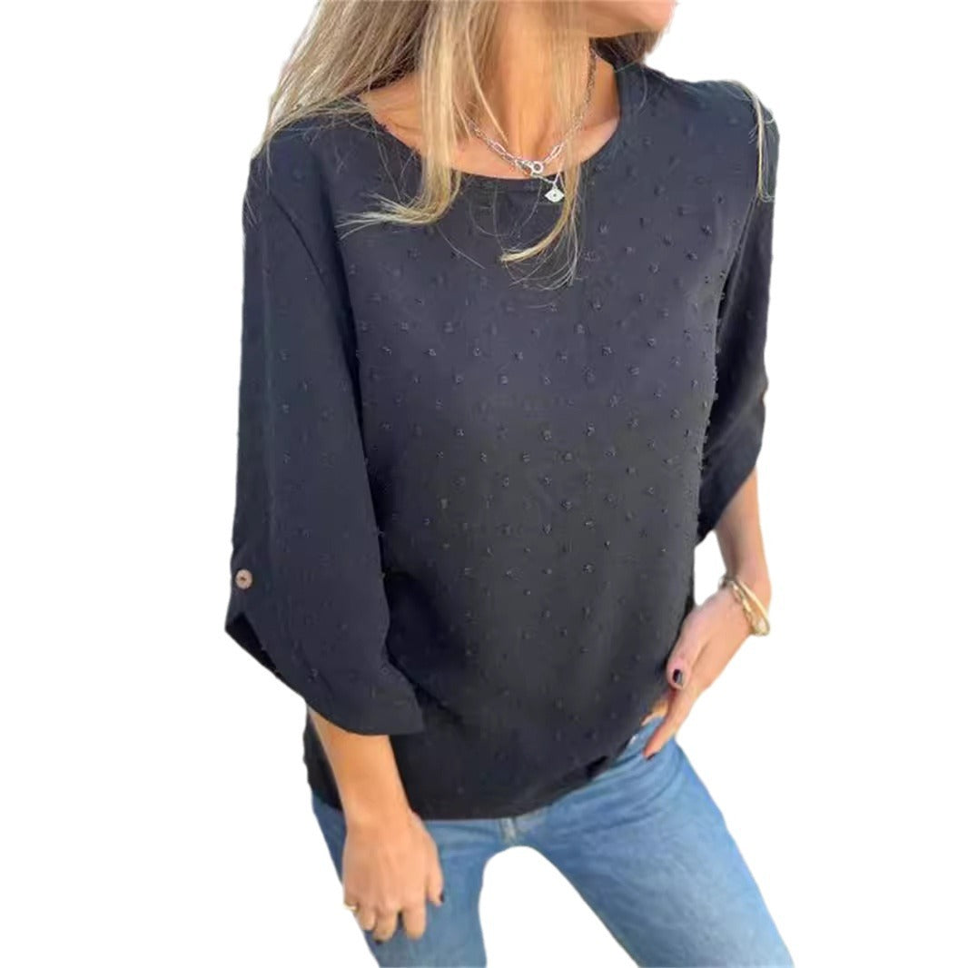 Thick Fashion Elegant Graceful Solid Color Jacquard Women's T-shirt