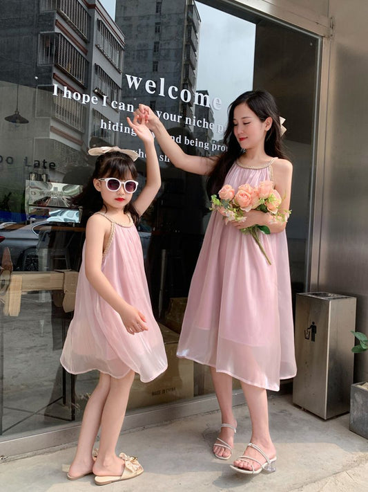 Children's Dress Summer Matching Fashionable Pearlescent Quicksand Princess Parent-child Outfit