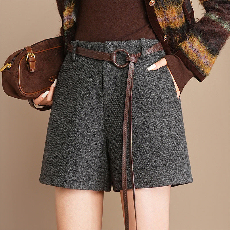 Women's Stylish Woolen High Waist Figure Flattering Casual Pants