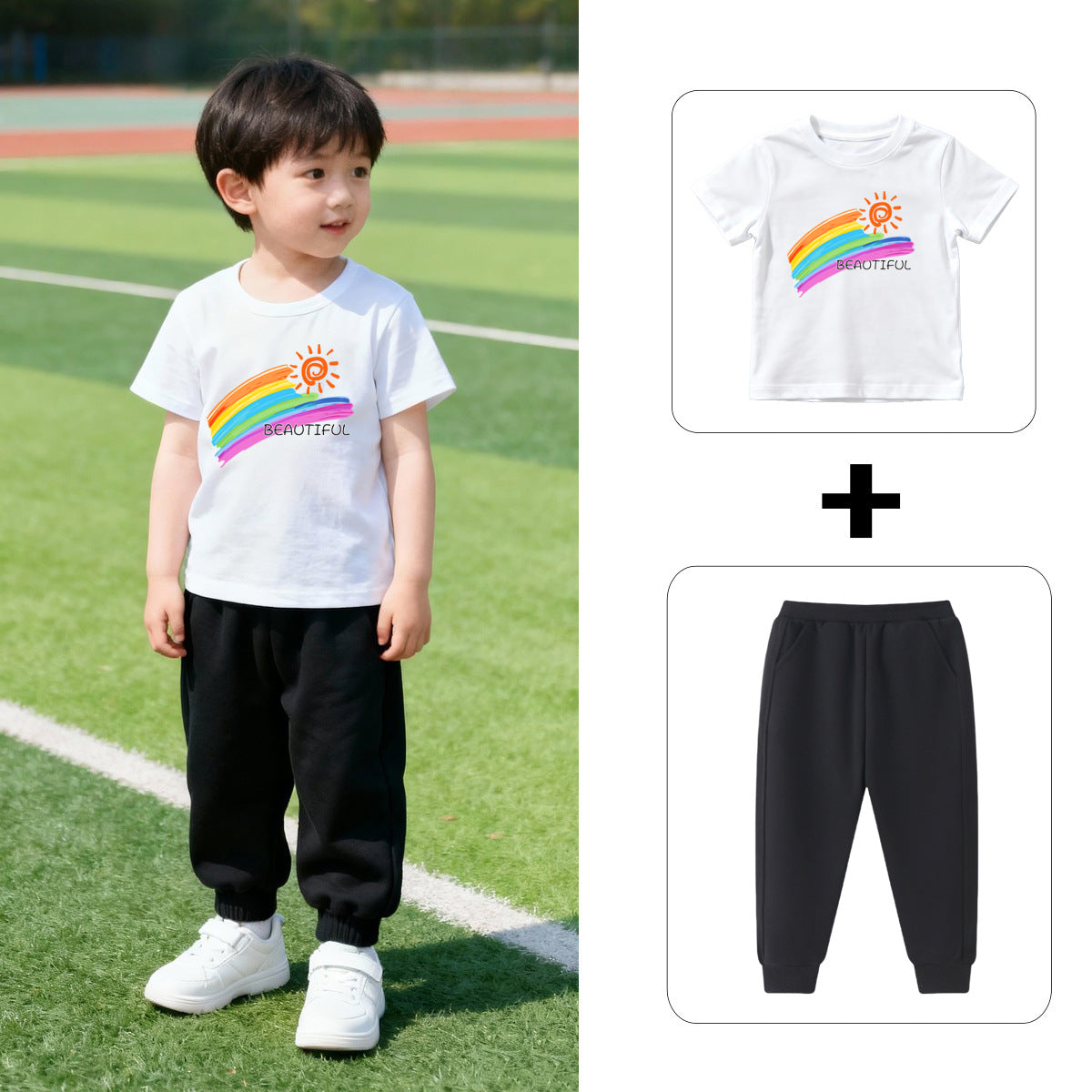 Children's Chinese Dream White Short-sleeved Two-piece Suit Motherland Children's T-shirt