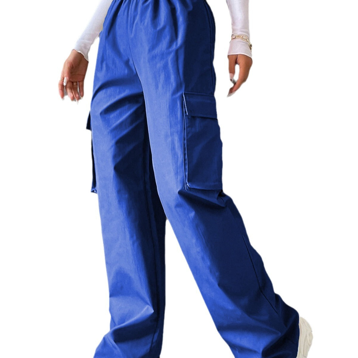 Women's Solid Color High Waist Flip Pocket Casual Pants