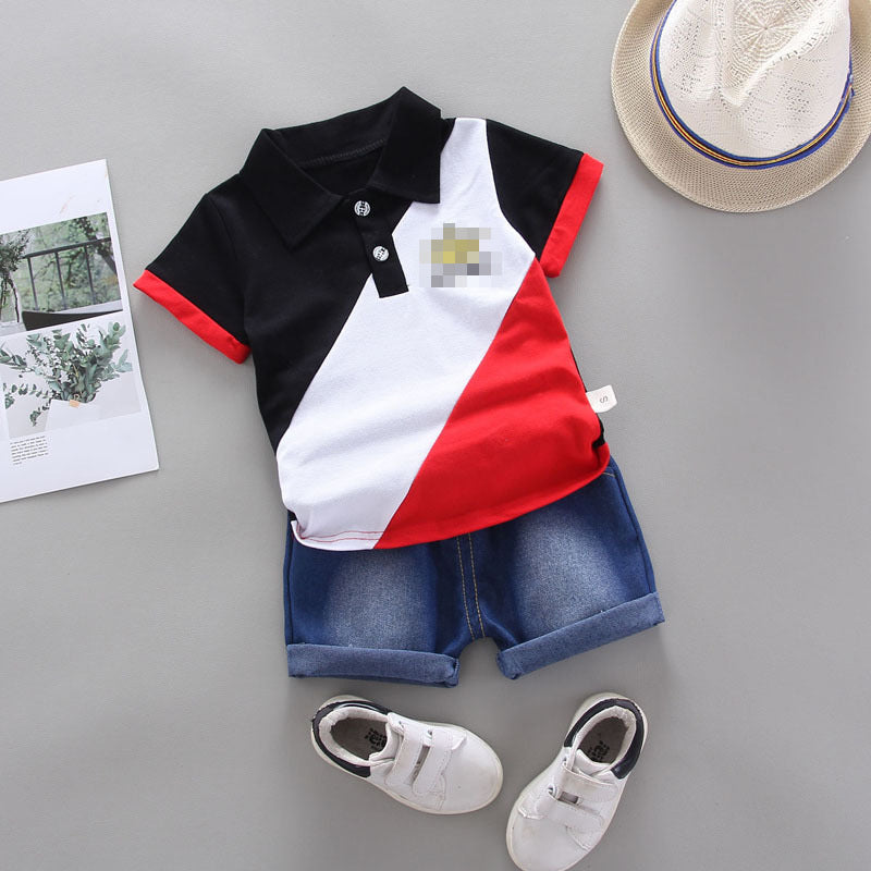 Children's Shirt Contrast Stitching Short Sleeves T-shirt Children's Suit