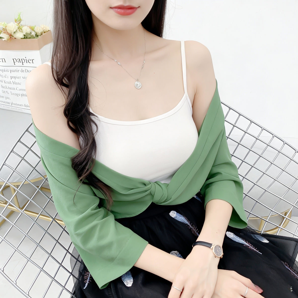 Women's Fairy Sun Protection Summer Lightweight Breathable Sling Dress Small Lace Shirt, Chiffon Shirt