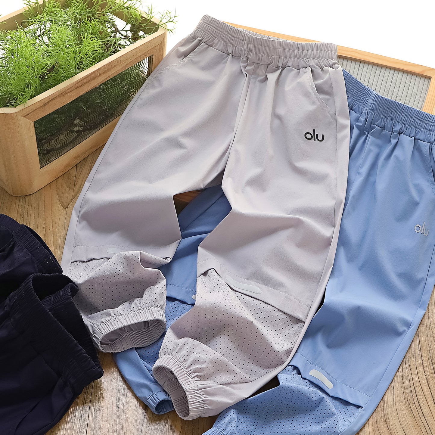 Children's Air Conditioning Calf Mesh Reflective Stripe Three-dimensional Net Waist Children's Pants