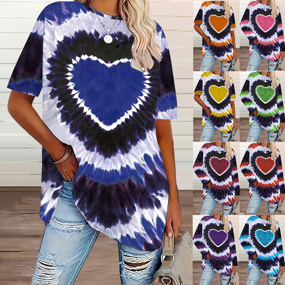 Classic Women's Heart Printing Casual Short-sleeved Large Size T-shirt