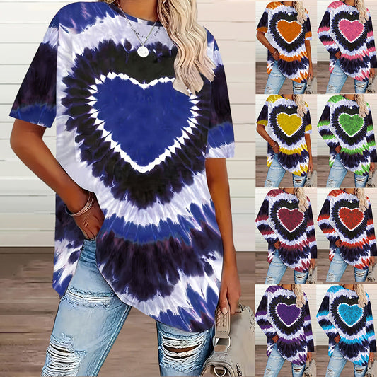 Classic Women's Heart Printing Casual Short-sleeved Large Size T-shirt
