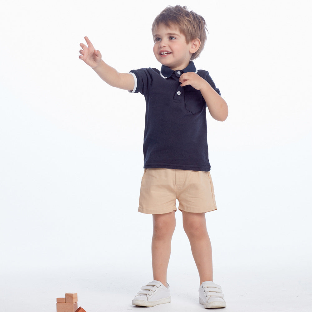Summer Two-color T-shirt Romper Cotton Short Sleeve Top Pants Two-piece Children's Suit