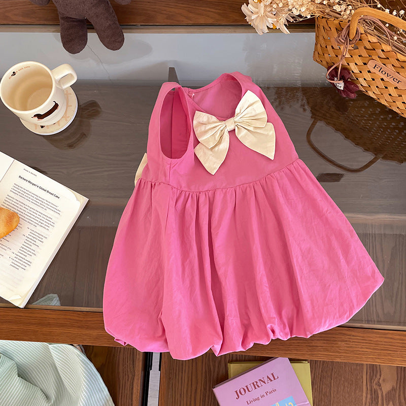 Children's Summer Contrast Color Big Bow Bud Children's Dress