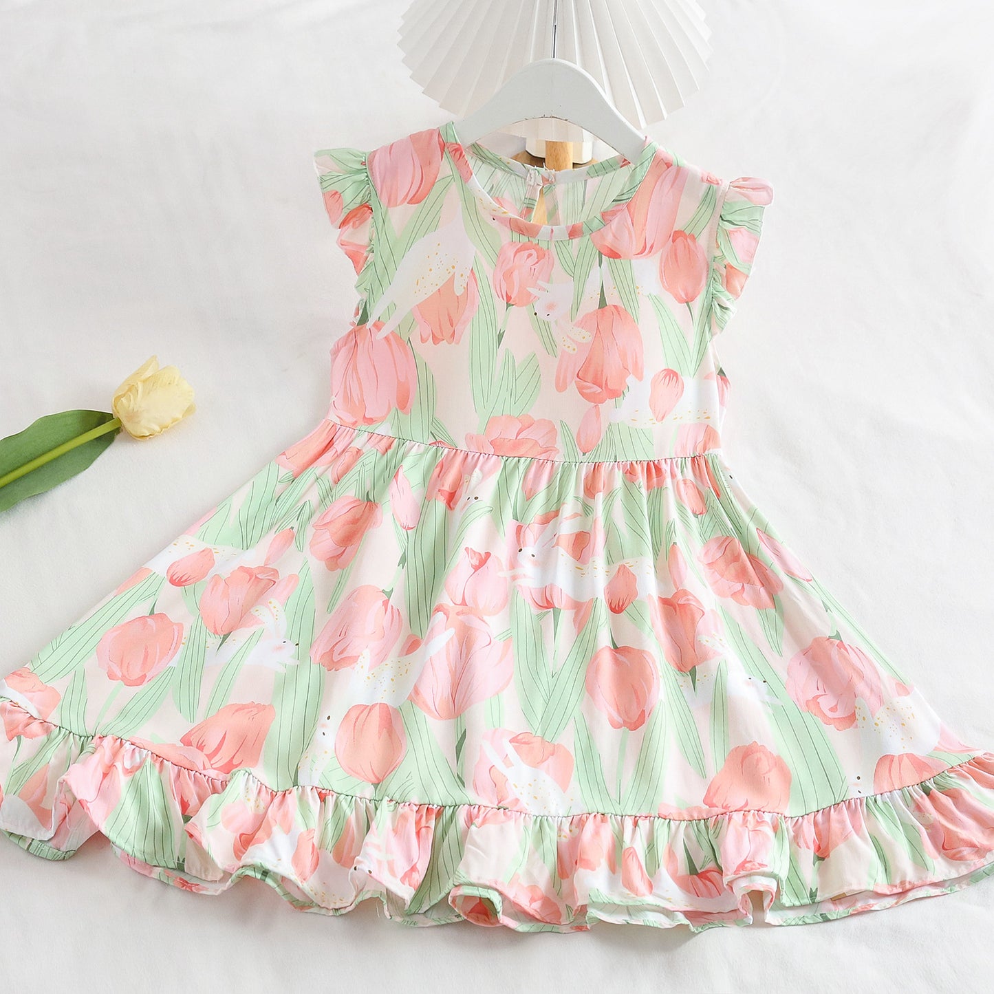Fresh Flounced Sleeve Floral Cotton Summer Thin Cool Children's Dress
