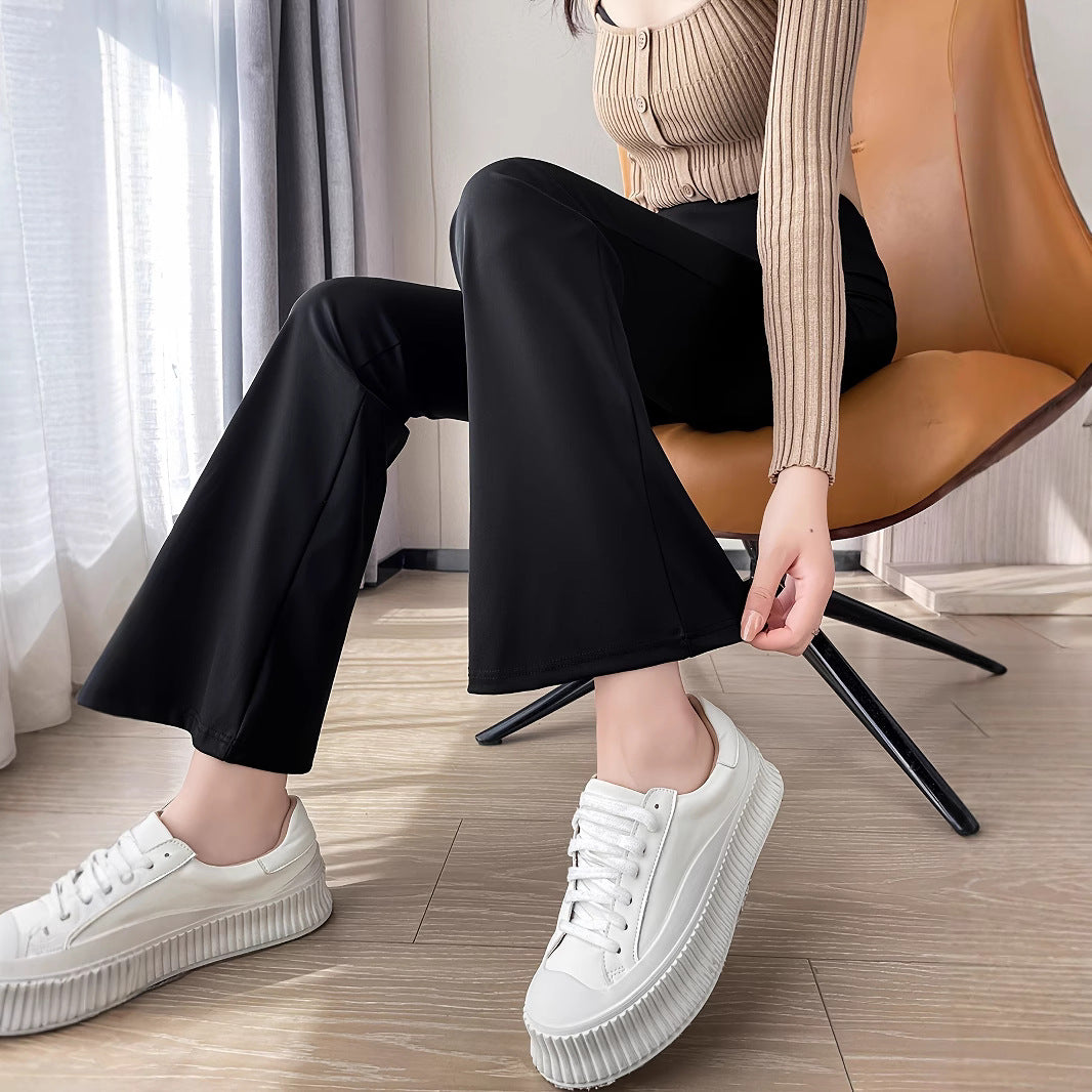 Women's High Waist Flared Solid Color Thin Breathable Straight Pants