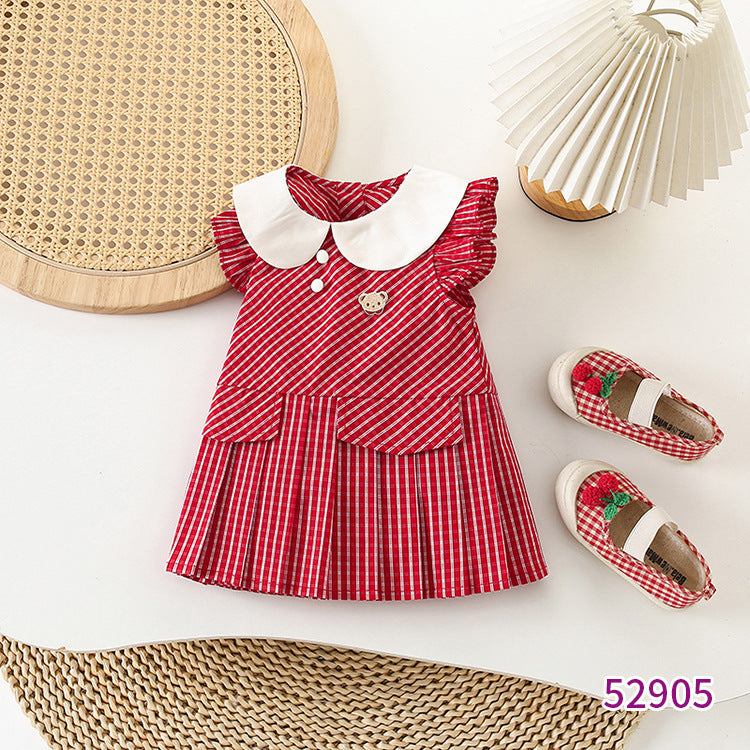 Children's Cute Simple Red Plaid Preppy Style Children's Dress