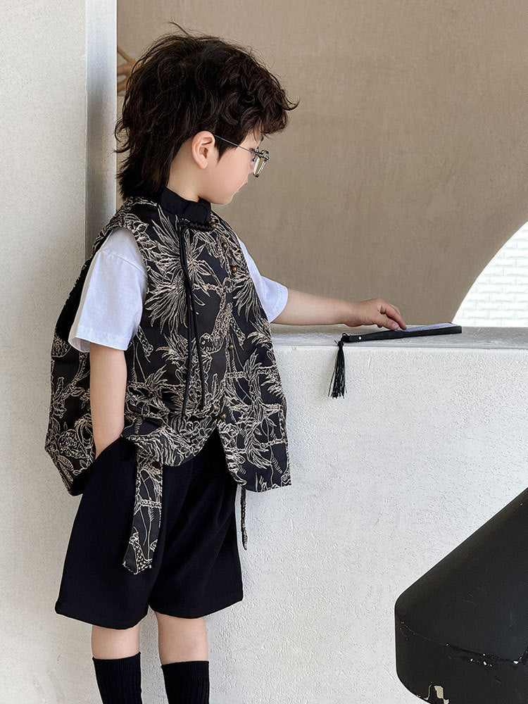 Women's & Men's Costume Skirt Spring Black Gold Embroidered Vest Children's Suit