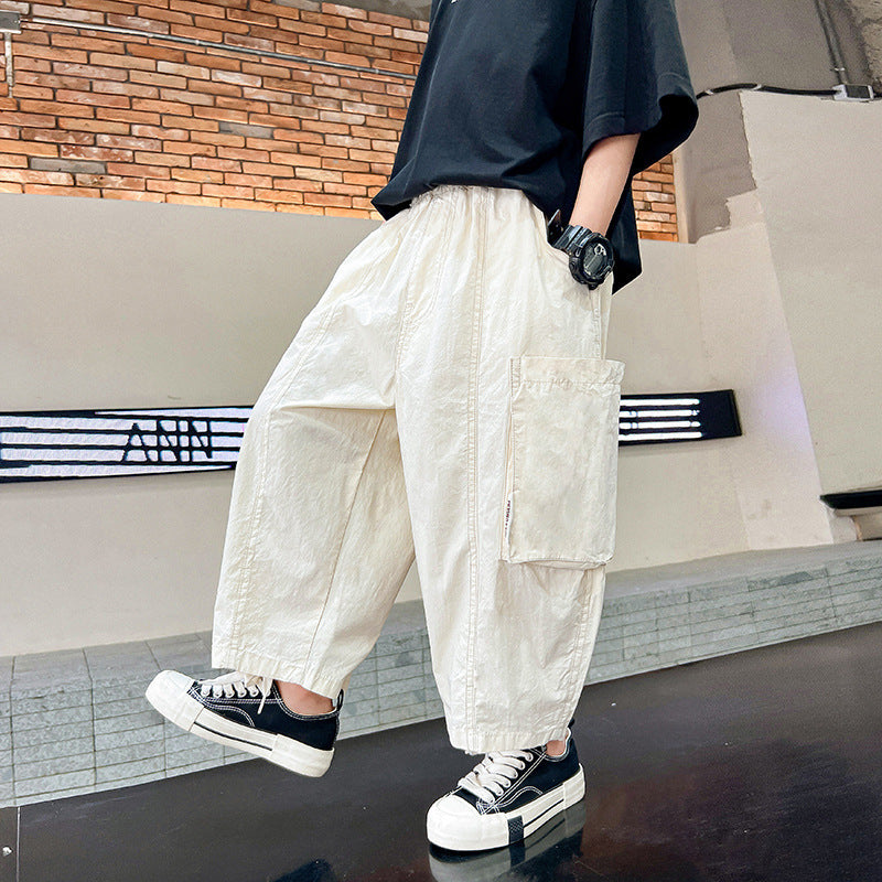 Children's Boys Summer Thin Lantern Ankle Length Cargo Korean Style Children's Pants